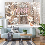 Load image into Gallery viewer, Lofaris Winter Onederland Snowflakes and Animals Birthday Backdrop