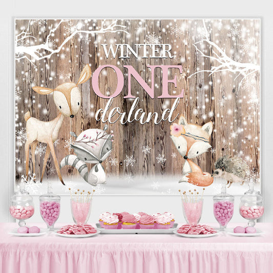 Lofaris Winter Onederland Snowflakes and Animals Birthday Backdrop
