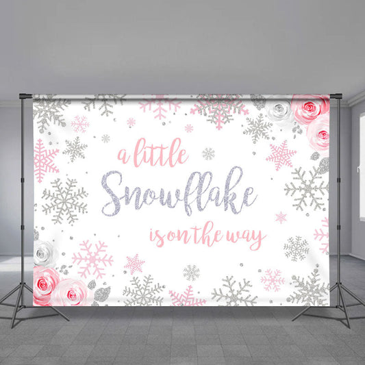 Lofaris Winter Pink Floral Snowflakes Photoshoot Backdrop for Girls