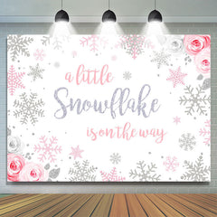 Lofaris Winter Pink Floral Snowflakes Photoshoot Backdrop for Girls