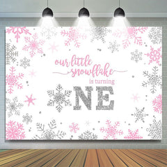 Lofaris Winter Pink Silver Onederland Snowflake Backdrop for Newborn Party