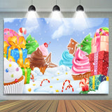 Load image into Gallery viewer, Lofaris Winter Snow Cartoon Cake Gift Backdrops for Birthday Baby Shower