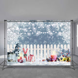 Load image into Gallery viewer, Lofaris Winter Snowman Gift Fence White Lights Bokeh Backdrop