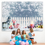 Load image into Gallery viewer, Lofaris Winter Snowman Gift Fence White Lights Bokeh Backdrop