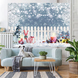 Load image into Gallery viewer, Lofaris Winter Snowman Gift Fence White Lights Bokeh Backdrop