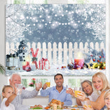 Load image into Gallery viewer, Lofaris Winter Snowman Gift Fence White Lights Bokeh Backdrop