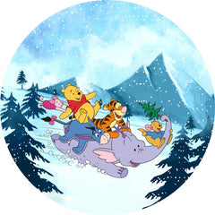Lofaris Winter Snowmountain Round Cartoon Birthday Backdrop