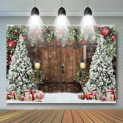 Lofaris Winter Theme Wooden Door Christmas Tree Backdrop