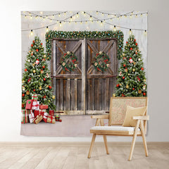 Lofaris Winter Tree Christmas Wood Door Backdrop for Photoshoot Decoration
