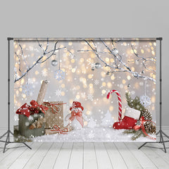 Lofaris Winter Tree Snowflake Gift Snowman Gold Bokeh Backdrop for Christmas