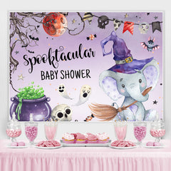 Lofaris Wizard Elephant Purple Halloween Baby Shower Backdrop