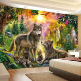 Load image into Gallery viewer, Lofaris Wolf And Sun Floral Forest Mountain Animal Wall Tapestry