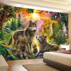 Lofaris Wolf And Sun Floral Forest Mountain Animal Wall Tapestry