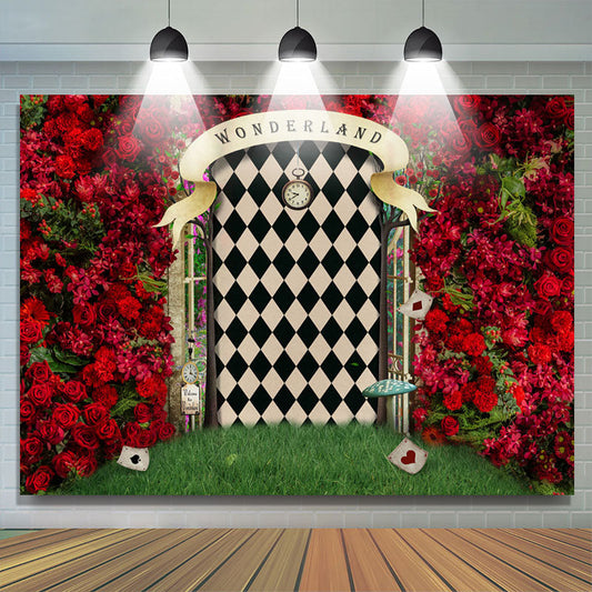 Lofaris Wonderland Magic Gate Rose Wall Easter Party Backdrop