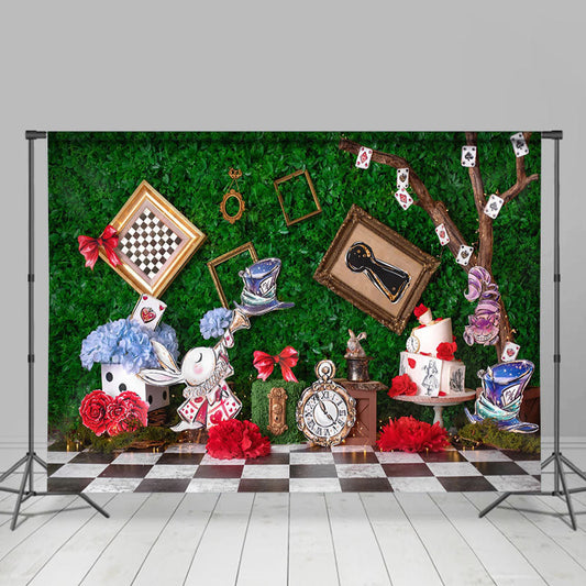 Lofaris Wonderland Rabbits Grass Wall Photo Easter Backdrop