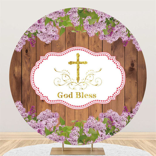 Lofaris Wood And Leaves God Bless Happy Birthday Round Backdrop