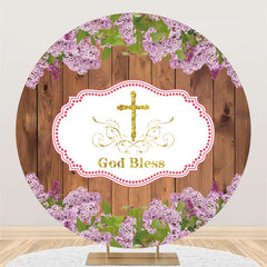 Lofaris Wood And Leaves God Bless Happy Birthday Round Backdrop