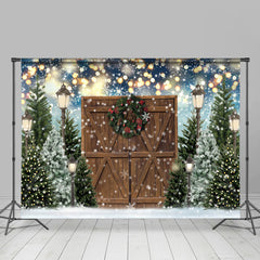 Lofaris Wood Door Snow Glitter Bokeh Backdrop For Chrismas