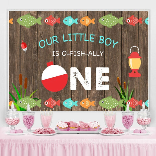 Lofaris Wood Gone Fishing Photoshoot backdrop for 1st Birthday