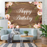 Load image into Gallery viewer, Lofaris Wood Pink Flowers Happy Birthday Backdrop for Women
