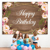 Load image into Gallery viewer, Lofaris Wood Pink Flowers Happy Birthday Backdrop for Women