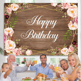 Load image into Gallery viewer, Lofaris Wood Pink Flowers Happy Birthday Backdrop for Women