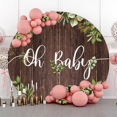 Lofaris Wooden And Green Leaves Baby Shower Round Backdrop