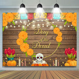 Load image into Gallery viewer, Lofaris Wooden and Orange Flowers Mexican Fiesta Backdrops