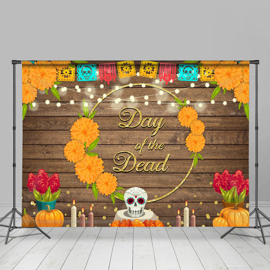 Lofaris Wooden and Orange Flowers Mexican Fiesta Backdrops