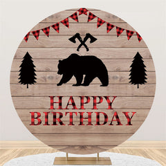 Lofaris Wooden Bear Flag Theme Circle Happy Birthday Backdrop