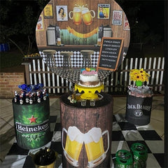 Lofaris Wooden Beer Bar Themed Circle Happy Birthday Backdrop