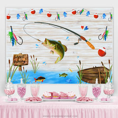 Lofaris Wooden Boat River Fishing Birthday Party Backdrop