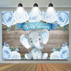Lofaris Wooden Bule Roses Baby Elephant Shower Backdrop