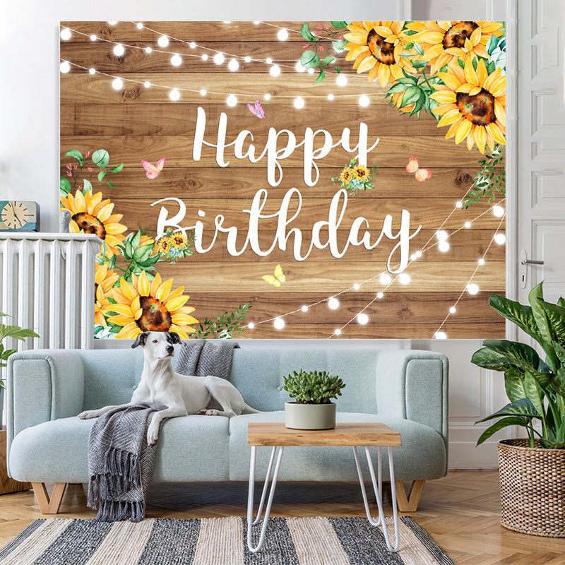 Lofaris Wooden Butterfly Sunflower Happy Birthday Backdrop