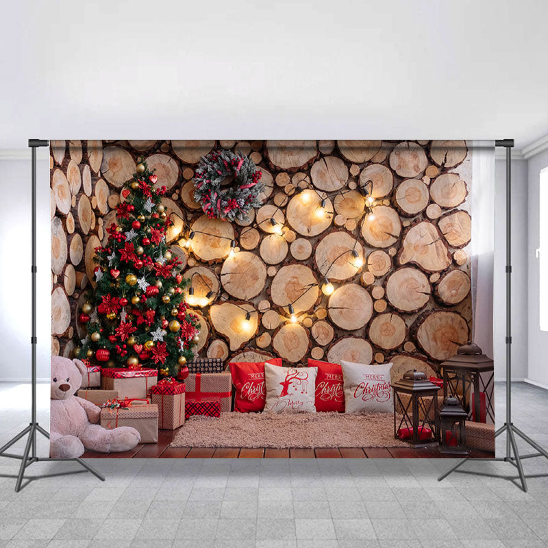 Lofaris Wooden Christmas Tree And Wreath Backdrop