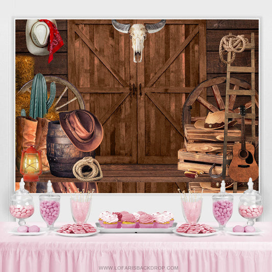 Lofaris Wooden Cowboy Cabin Cool Theme Happy Birthday Backdrop