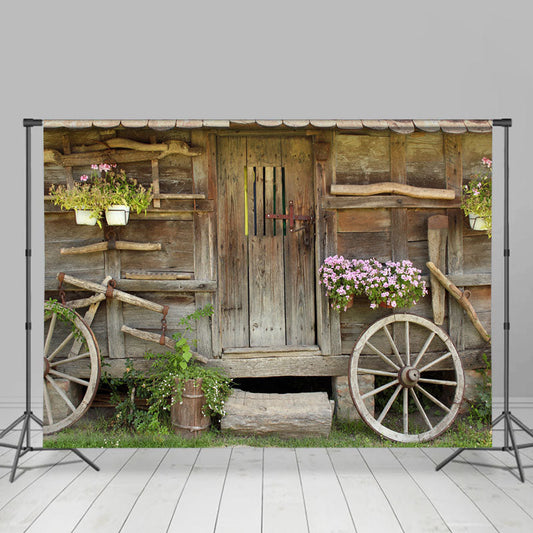 Lofaris Wooden Cowboy House Floral Spring Holiday Backdrop