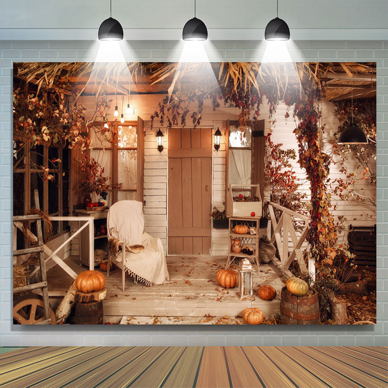 Lofaris Wooden Holiday House With Pumpkin Autumn Backdrop