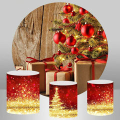 Lofaris Wooden Red And Glitter Circle Christmas Theme Backdrop
