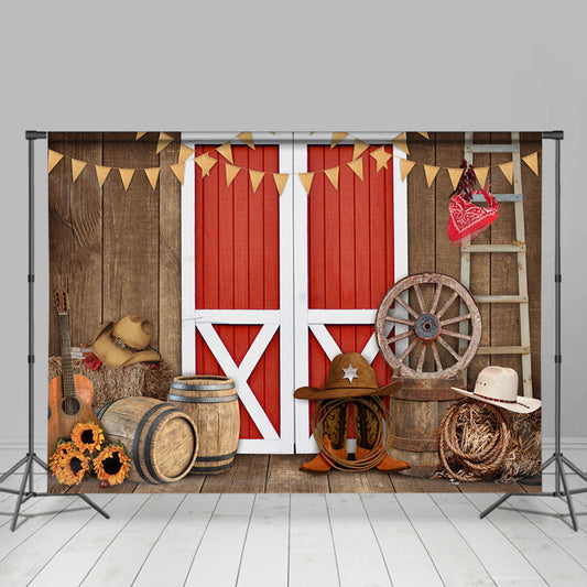 Lofaris Wooden Red gate cowboy theme sunflower backdrop for boy