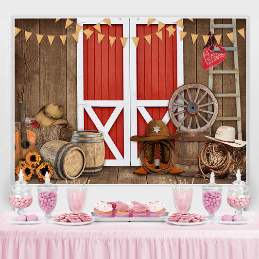 Lofaris Wooden Red gate cowboy theme sunflower backdrop for boy
