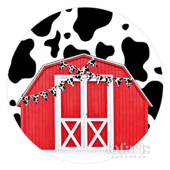 Lofaris Wooden Red House Cow Pattern Round Birthday Backdrop