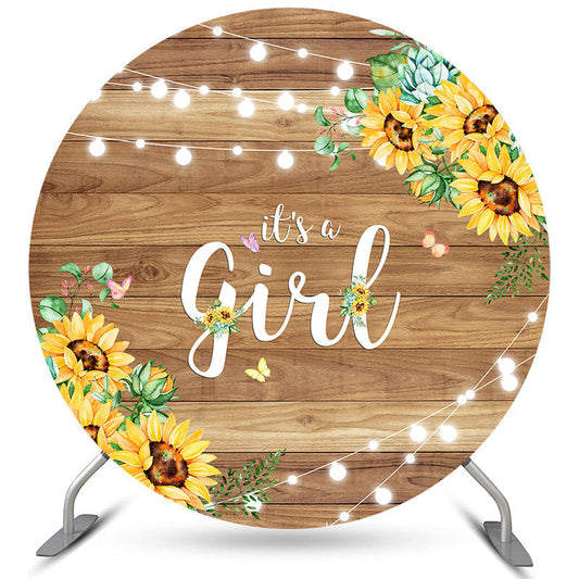 Lofaris Wooden Sunflower Its A Girl Circle Baby Shower Backdrop