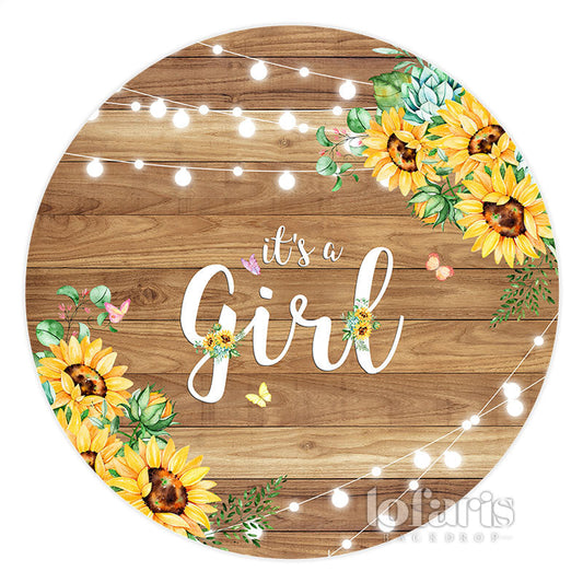 Lofaris Wooden Sunflower Its A Girl Circle Baby Shower Backdrop