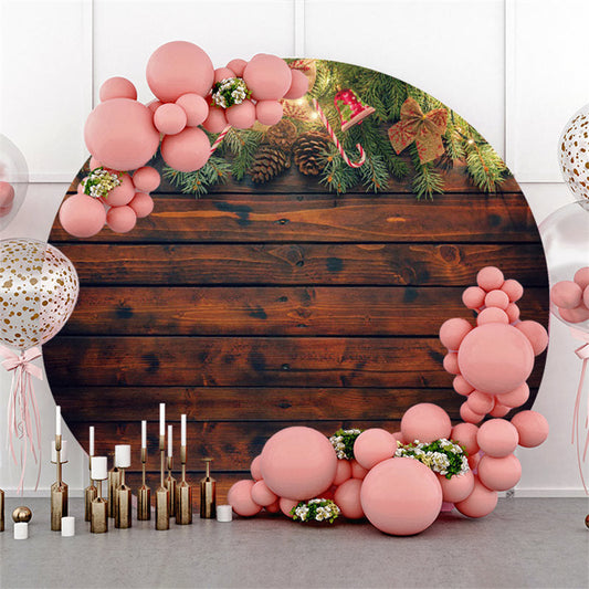 Lofaris Wooden Theme Merry Christmas Lights Circle Backdrop