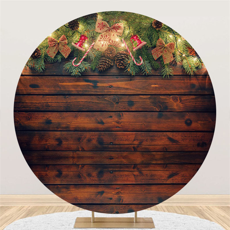 Lofaris Wooden Theme Merry Christmas Lights Circle Backdrop