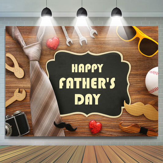 Lofaris Wooden Tie Glasses Heart Happy Fathers Day Backdrop for Party Decor