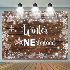 Lofaris Wooden Winter Onederland Snowflake Birthday Backdrop
