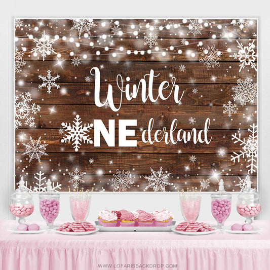 Lofaris Wooden Winter Onederland Snowflake Birthday Backdrop