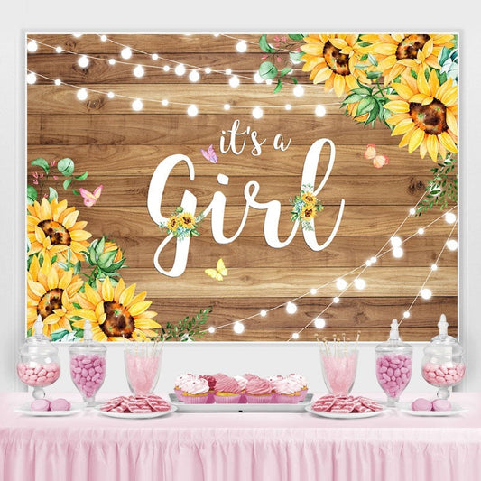 Lofaris Wooden Yellow Sunflower Its A Girl Baby Shower Backdrop